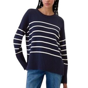 GAP NEW Oversized 24/7 Split Hem Striped Crew Neck Sweater Size Medium in Navy